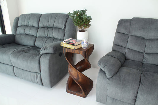 Haussmann Double Twist Pedestal Side Table, Walnut, 12 x 12 x 26 in H, in a room