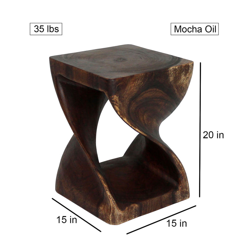 Haussmann Original Twist Pedestal Side Table, Mocha, 15 x 15 x 20 in H, dimensions