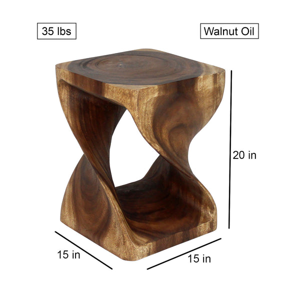 Haussmann Original Twist Pedestal Side Table, Walnut, 15 x 15 x 20 in H, dimensions