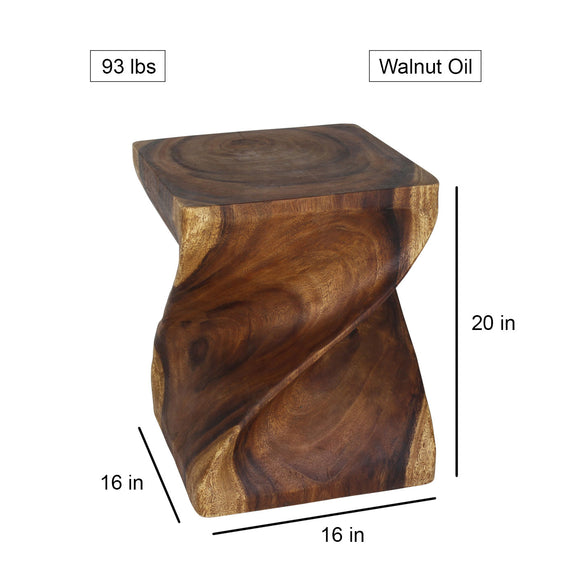 Haussmann Big Twist Pedestal Table, Walnut, 16 x 16 x 20 in H, dimensions
