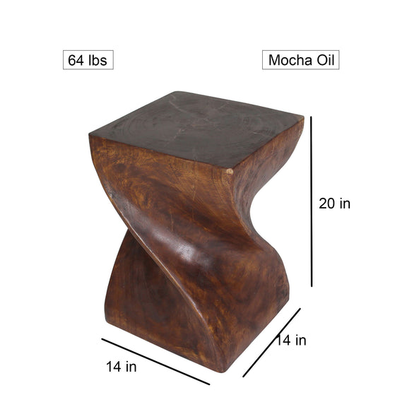 Haussmann Big Twist Pedestal Table, Mocha, 14 x 14 x 20 in H, dimensions