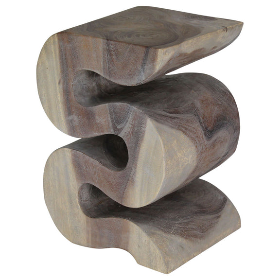 Haussmann Big Wave Solid Wood End Table - 12 x 14 x 20 in - Agate Grey