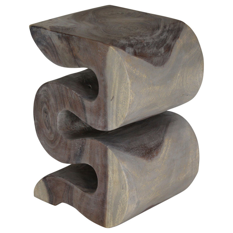 Haussmann Big Wave hand-carved wood end table, Agate Grey, 12 x 14 x 20 in H