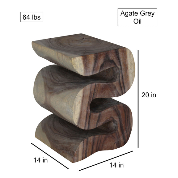 Haussmann Big Wave hand-carved wood end table, Agate Grey, 14 x 14 x 20 in H, dimensions