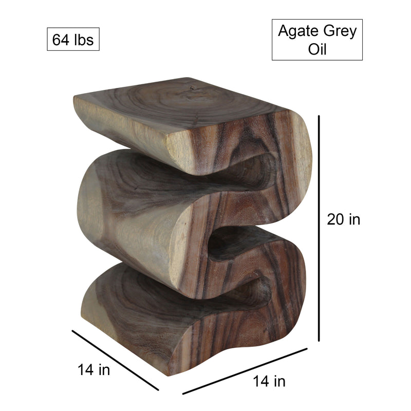 Haussmann Big Wave hand-carved wood end table, Agate Grey, 14 x 14 x 20 in H, dimensions