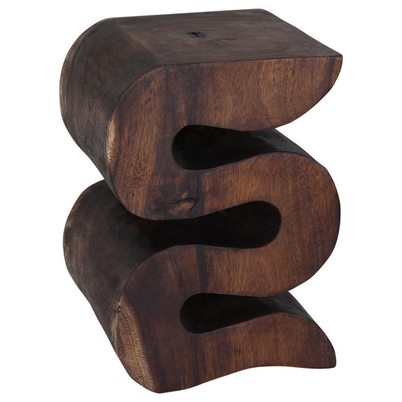 Haussmann Big Wave hand-carved wood end table, Mocha, 14 x 14 x 20 in H