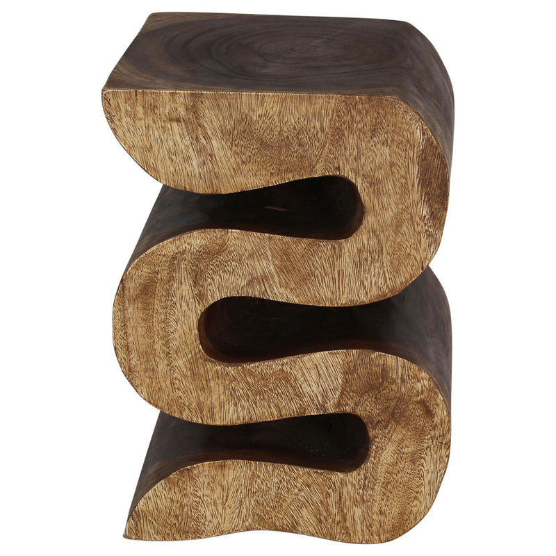 Haussmann Big Wave hand-carved wood end table, Walnut, 14 x 14 x 20 in H