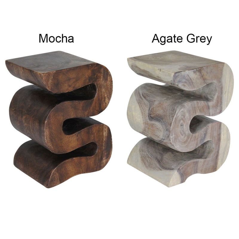 Haussmann Big Wave Solid Wood End Table, 12 x 14 x 20 in - available in Mocha and Agate Grey