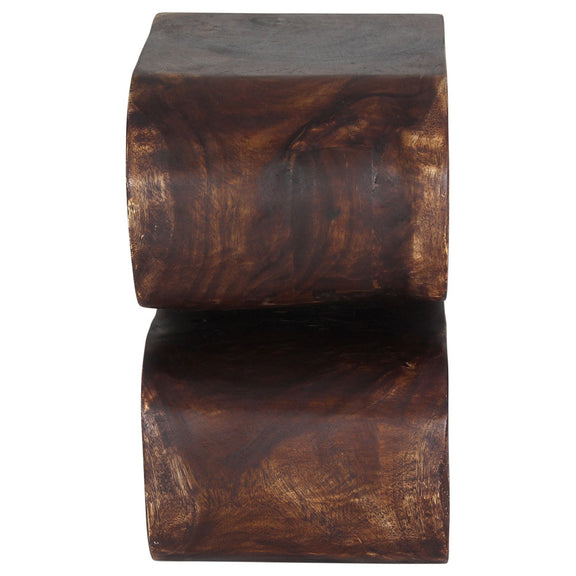 Haussmann Big Wave hand-carved wood end table, Mocha, 12 x 14 x 20 in H