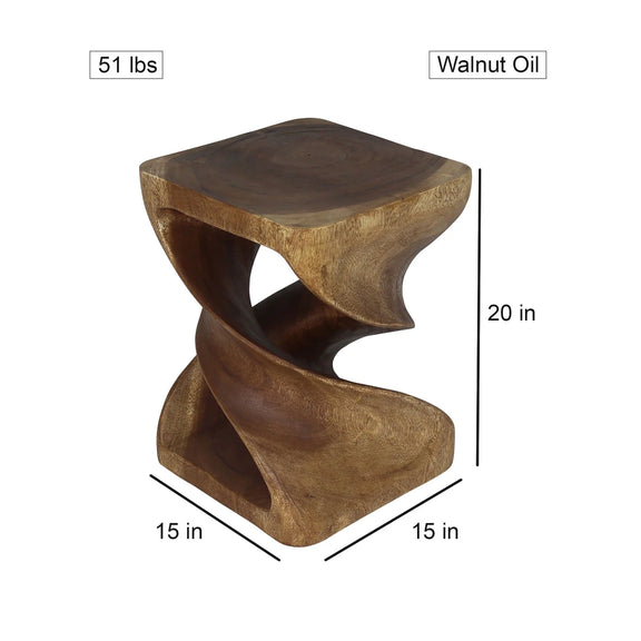 Size diagram for Double Twist end table, 15 x 15-inch square top and 20-inch height