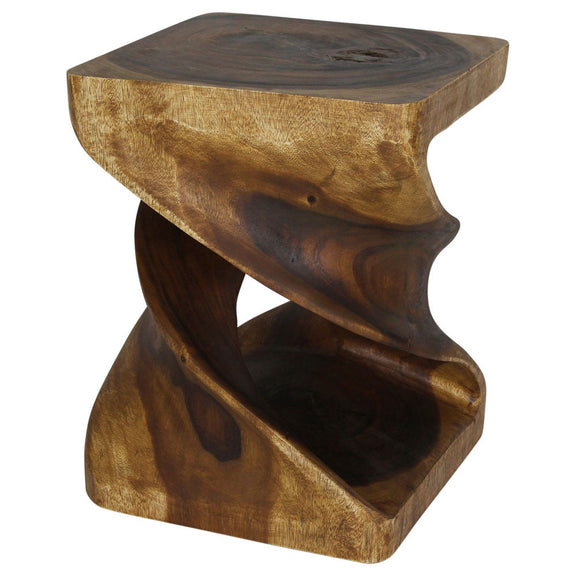 Haussmann Double Twist Hand-Carved Solid Wood End Table 18 x 18 x 23 in walnut, white background
