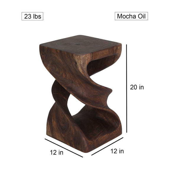 Haussmann Double Twist Pedestal Side Table, Mocha, 12 x 12 x 20 in H, dimensions