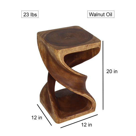 Haussmann Double Twist Pedestal Side Table, Walnut, 12 x 12 x 20 in H, dimensions