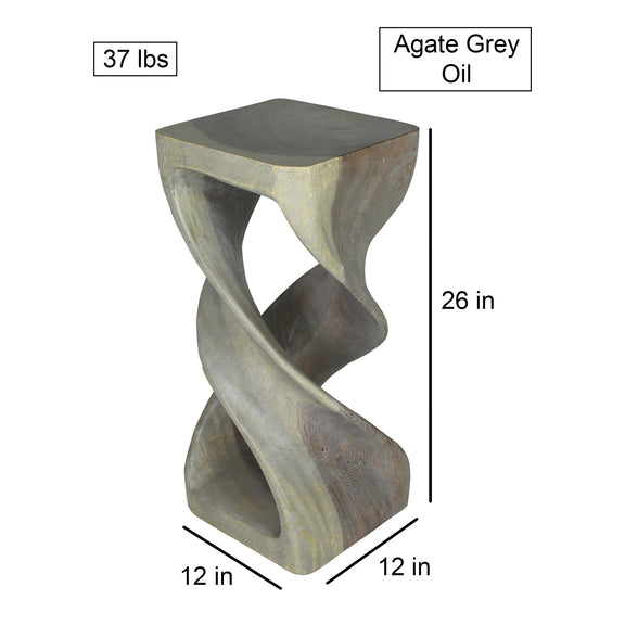 Haussmann Double Twist Pedestal Side Table, Agate Grey, 12 x 12 x 26 in H, dimensions
