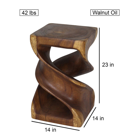 Haussmann Double Twist Pedestal Side Table, Walnut, 14 x 14 x 23 in H, dimensions