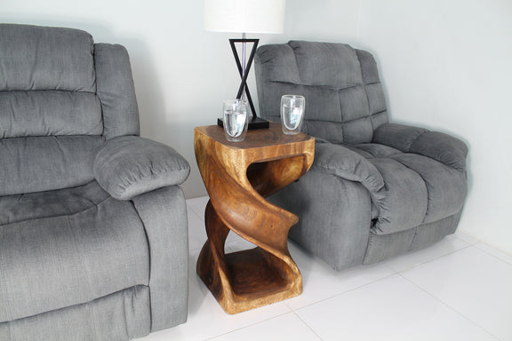 Haussmann Double Twist Pedestal Side Table, Walnut, 14 x 14 x 26 in H, in a room