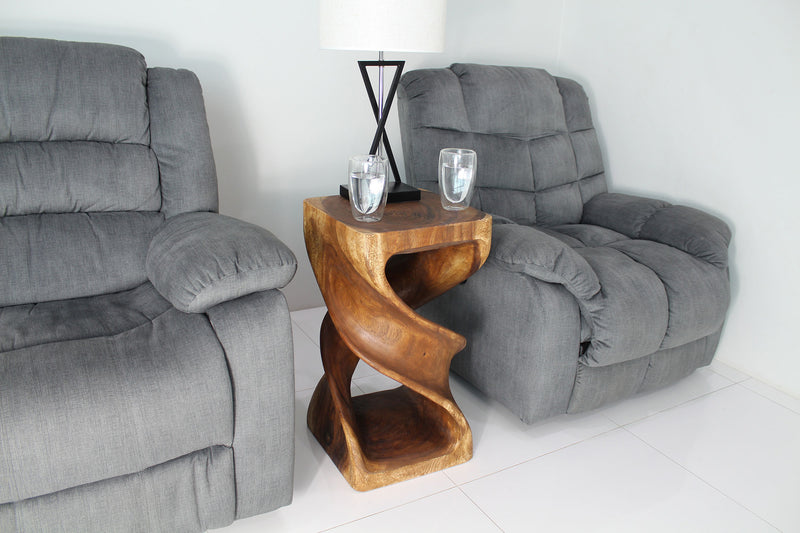 Haussmann Double Twist Pedestal Side Table, Walnut, 14 x 14 x 26 in H, in a room