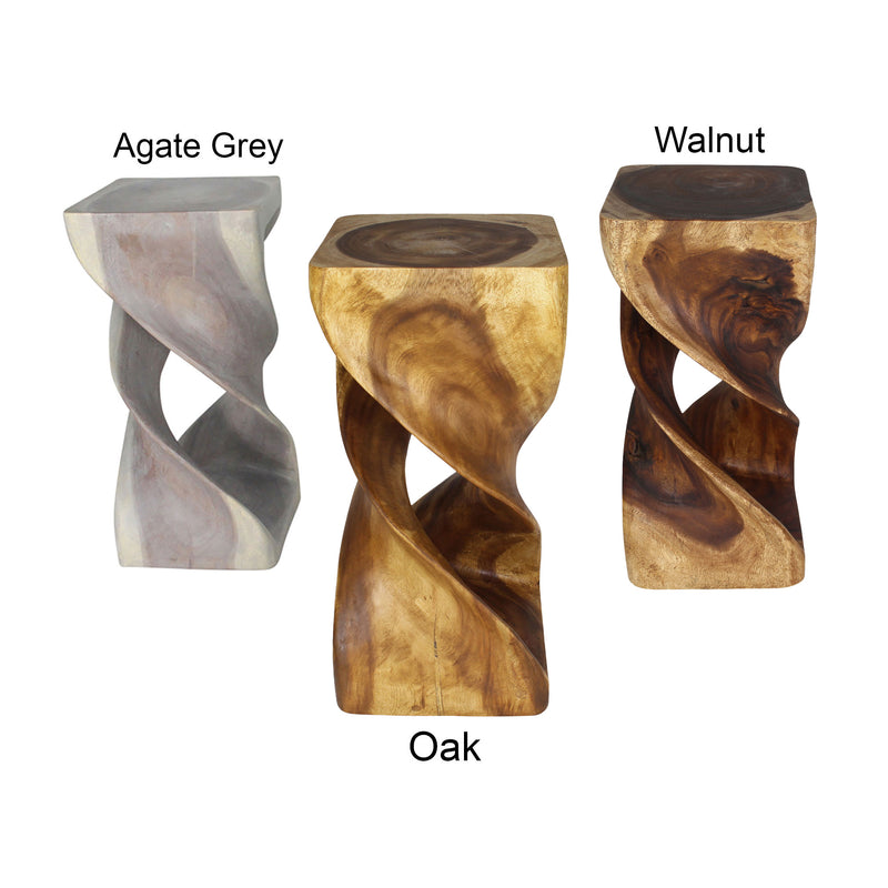 Haussmann Double Twist Solid Wood End Table, 14 x 14 x 30 in - available in Walnut, Oak and Agate Grey