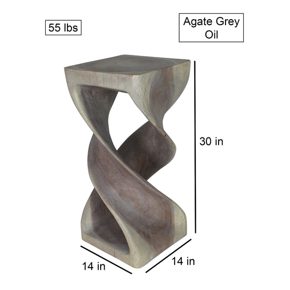 Haussmann Double Twist Pedestal Side Table, Agate Grey, 14 x 14 x 30 in H, dimensions