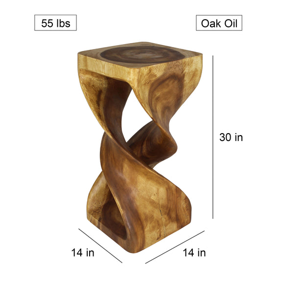 Haussmann Double Twist Pedestal Side Table, Oak, 14 x 14 x 30 in H, dimensions