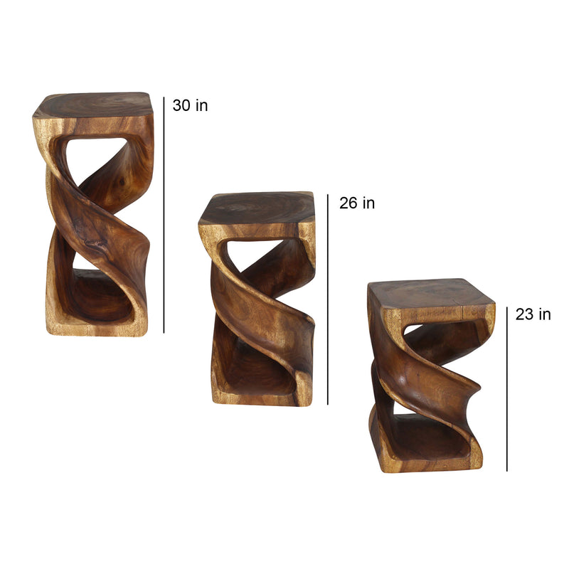 Haussmann Double Twist Pedestal Side Table, Walnut, 14 x 14 x 26 in H, dimensions
