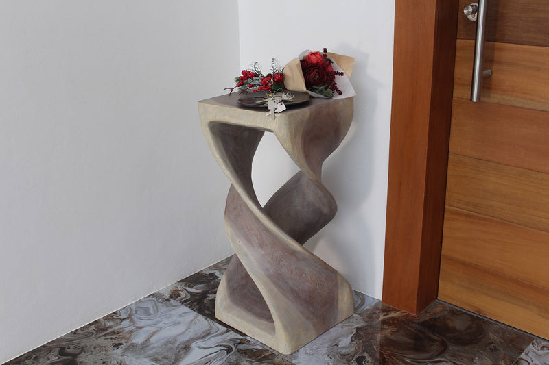 Haussmann Double Twist Pedestal Side Table, Agate Grey, 14 x 14 x 30 in H