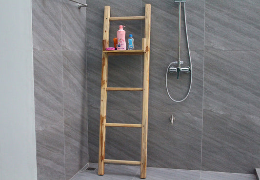 Haussmann Teak Towel Ladder, Adjustable Shelf, 18 x 64 in H