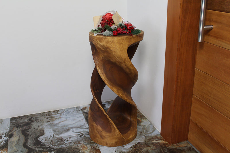 Haussmann Round Double Twist Pedestal Side Table, Walnut, 14 in dia x 30 in H