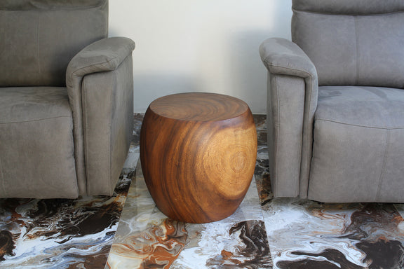 Haussmann Pouf Sculptural Stool, Walnut, 20 in dia x 18 in H