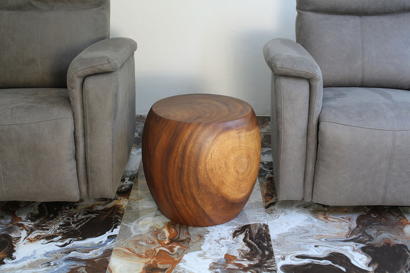 Haussmann Pouf Sculptural Stool, Walnut, 20 in dia x 18 in H