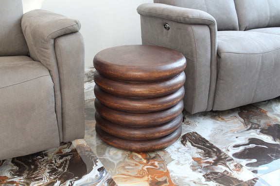 Haussmann Stacked Rings Sculptural Accent Table, Mocha, 20 in dia x 18 in H