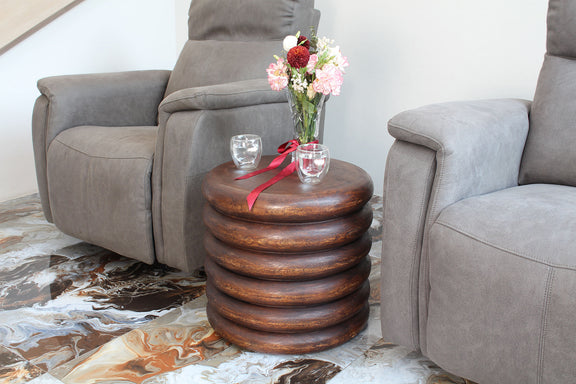 Haussmann Stacked Rings Sculptural Accent Table, Mocha, 20 in dia x 18 in H