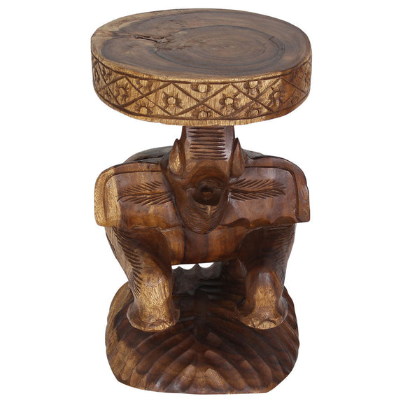Haussmann Elephant Chang Hand-Carved Solid Wood End Table, Walnut, 14 in dia x 22 in H, second angle