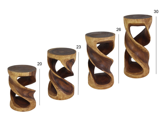 Haussmann Round Double Twist Solid Wood End Table, 14 in dia - dimension diagram, available in 20/23/26 in H