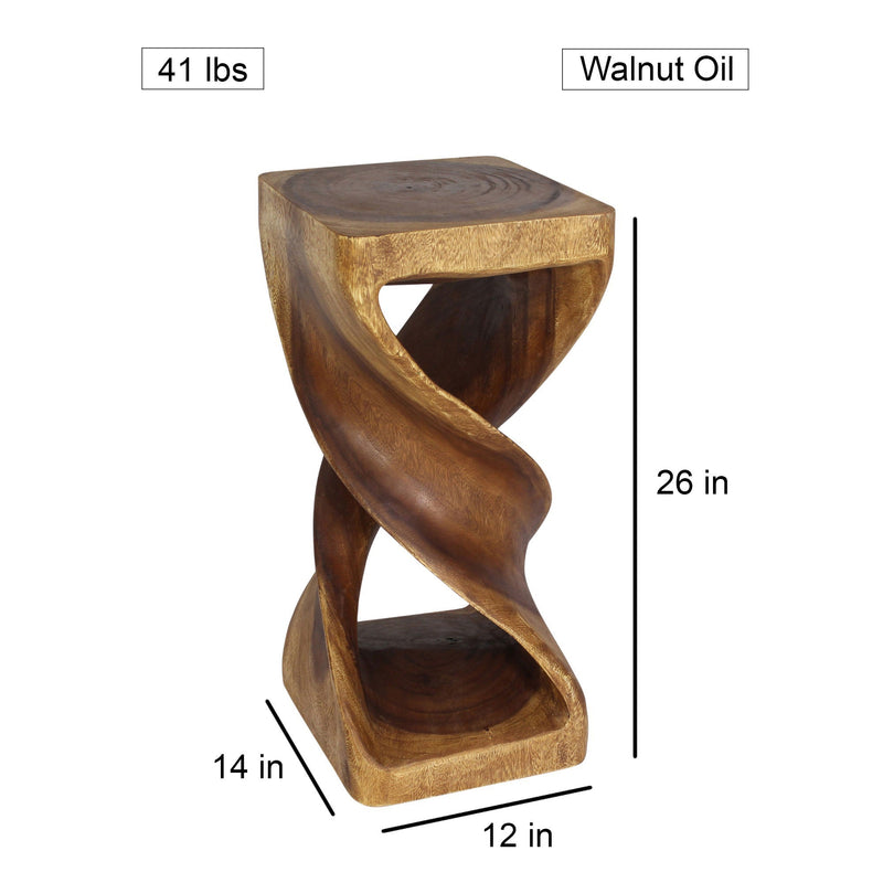 Haussmann Rectangular Double Twist 12 x 14-Inch, 23/26-Inch Hand-Carved Solid Wood End Table — Walnut, 12 x 14 x 26 in — dimensions