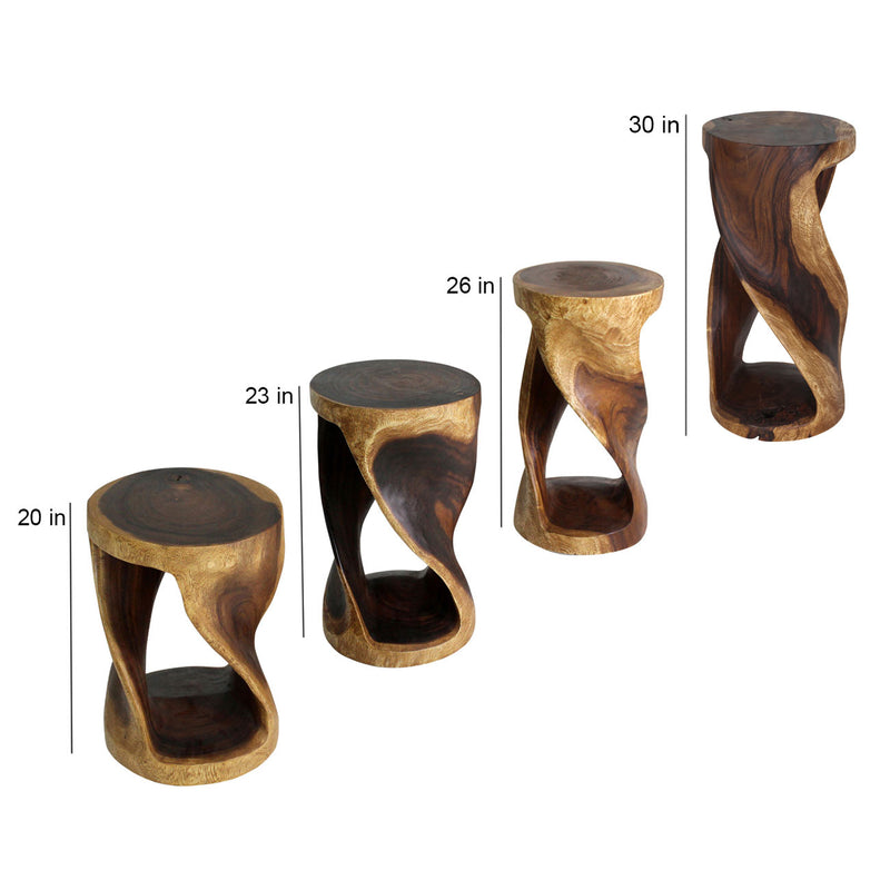 Haussmann Round Twist Solid Wood End Table, 14 in dia - dimension diagram, available in 20/23/26/30 in H