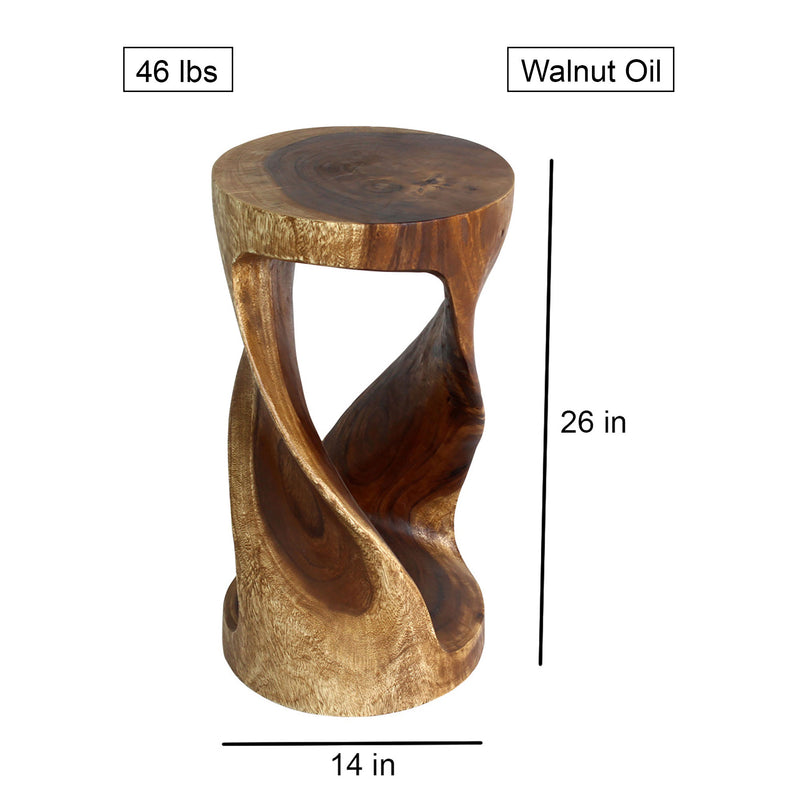 Haussmann Round Twist Pedestal Side Table, Walnut, 14 in dia x 26 in H, dimensions