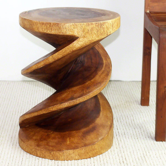 Haussmann Spiral Zig-Zag Sculptural Accent Table, Walnut, 15 in dia x 20 in H