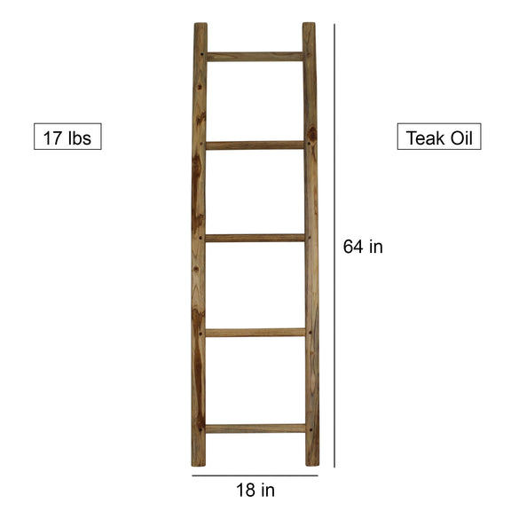 Haussmann Teak Towel Ladder, Adjustable Shelf, 18 x 64 in H
