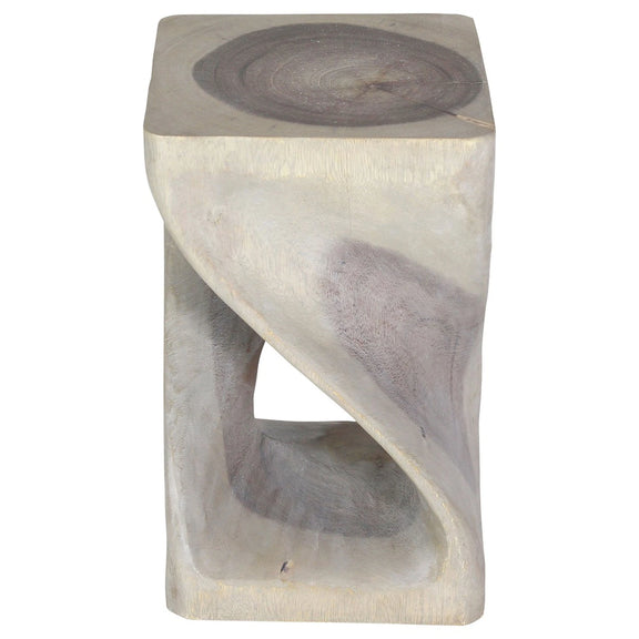 Agate Grey Original Twist hand-carved wood end table, 10 x 10 x 16 inches, second angle showing the carved twist