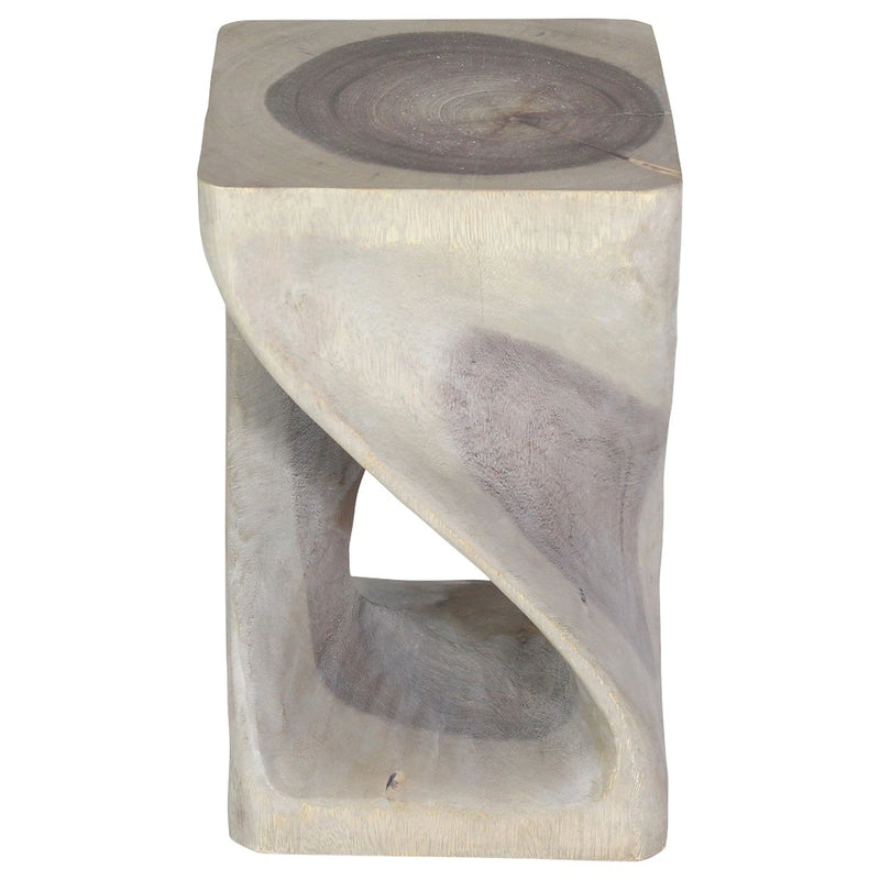Agate Grey Original Twist hand-carved wood end table, 10 x 10 x 16 inches, second angle showing the carved twist