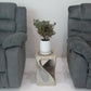 Agate Grey Original Twist hand-carved wood end table, 10 x 10 x 16 inches, in a furnished room