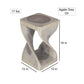 Size diagram of Agate Grey Original Twist hand-carved wood end table, 10 x 10 x 16 inches
