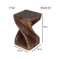 Size diagram of Mocha Original Twist hand-carved wood end table, 10 x 10 x 16 inches