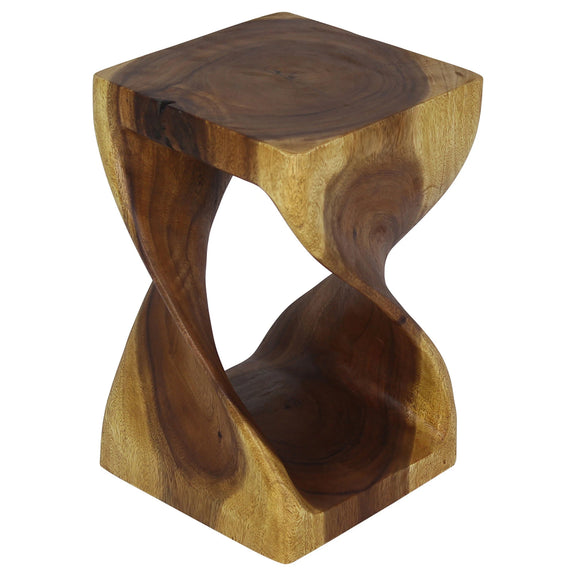 Oak Original Twist hand-carved wood end table, 10 x 10 x 16 inches, second angle showing the carved twist