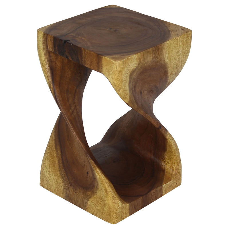 Oak Original Twist hand-carved wood end table, 10 x 10 x 16 inches, second angle showing the carved twist