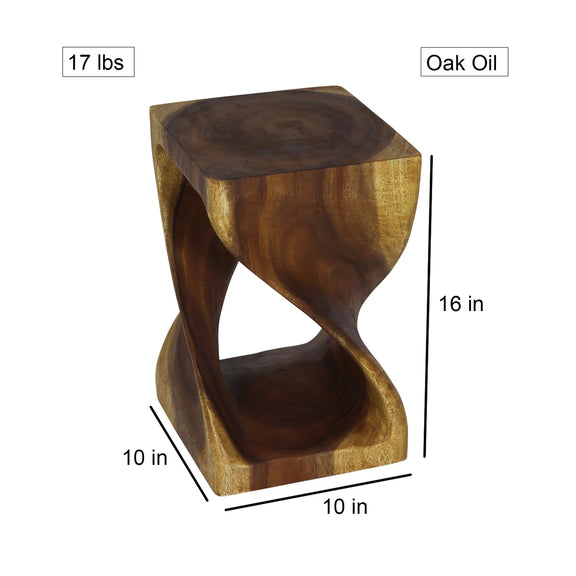 Size diagram of Oak Original Twist hand-carved wood end table, 10 x 10 x 16 inches