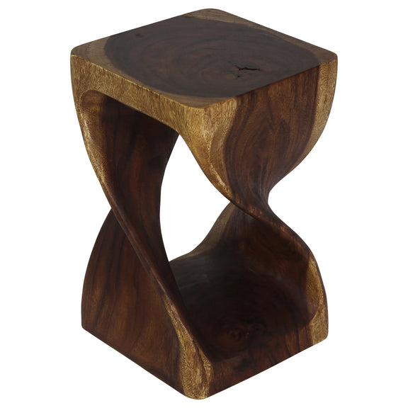 Walnut Original Twist hand-carved wood end table, 10 x 10 x 16 inches, second angle showing the carved twist
