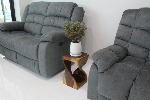 Walnut Original Twist hand-carved wood end table, 10 x 10 x 16 inches, in a furnished room