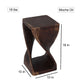 Size diagram of Mocha Original Twist hand-carved wood end table, 10 x 10 x 18 inches
